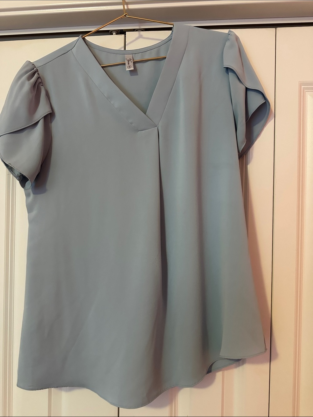 Light Blue V-Neck Flutter Sleeve Blouse - Classic Womens Top